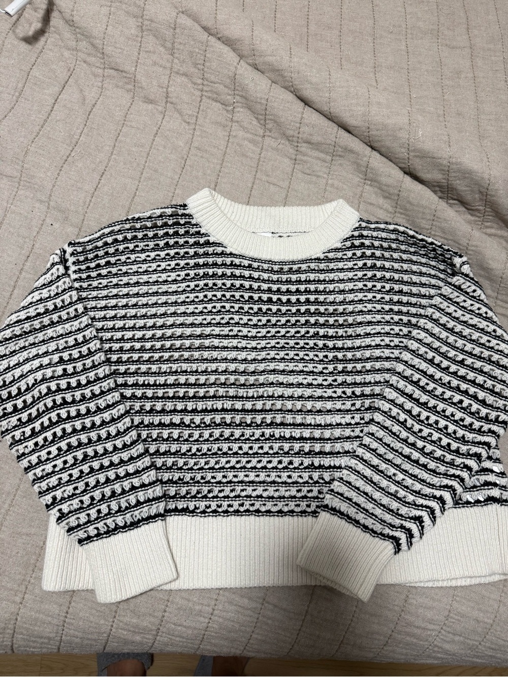 Womens Black & White Striped Knit Sweater